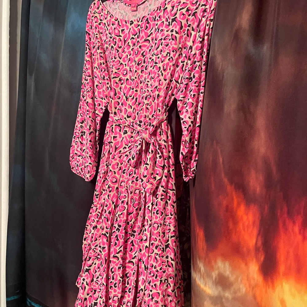 Lilly Pulitzer Pink Red Long Sleeve Sundress with Bishop Sleeves